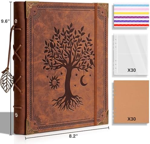 Vintage PU Leather Scrapbook Photo Album, 4x6 120 Photos Brown - Image 2