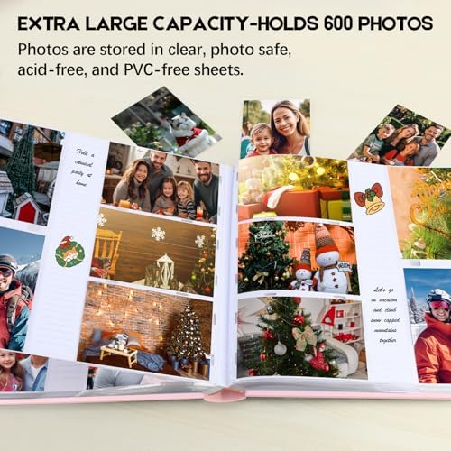 600 Pocket 4x6 Photo Album with Writing Space, Linen Cover, Pink - Image 2