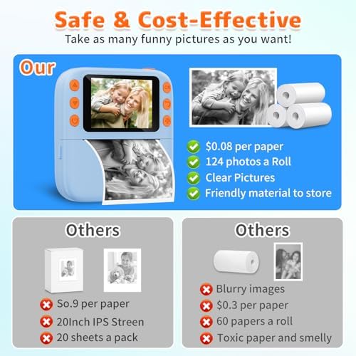 Instant Print Camera for Kids, Christmas Birthday Gifts for Girls Boys, 1080P Instant Digital Print Cameras for Toddler,Portable Toy for 4 5 6 7 8 9 10 Year Old Girl with 32GB SD Card，Light Blue - Image 5