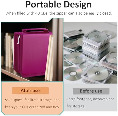 DVD Case CD Storage,40 Capacity CD Cases Holder DVD Storage Case Holders CD DVD Disc Case Storage Wallet Binder for Car Home Office Travel (40 Rose) - Image 4