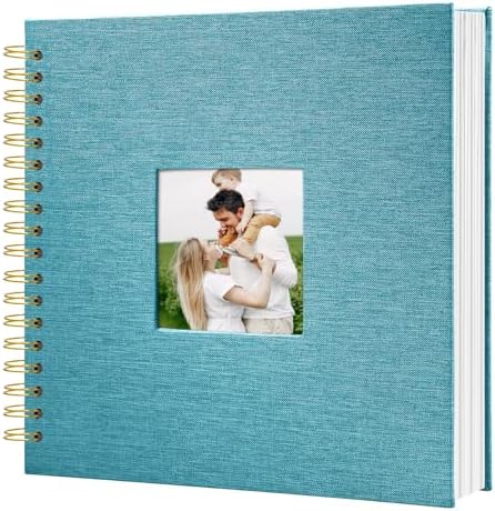Scrapbook Photo Album Linen Cover, 8 x 8 Inch Hardcover Kraft White Pages Memory Book, for Travel Wedding Guest Book Christmas Baby Shower (20 Sheets/ 40 Pages,SkyBlue) by HenPisen