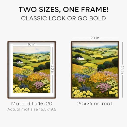 Homeforia 20x24 Mortise&Tenon Walnut Picture Frame, 16x20 Mat, Glass - Image 7