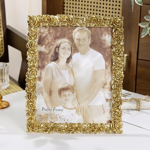 Cuspin 8x10 Picture Frame Gold Rose Vintage Ornate Floral Resin Frame - Image 4