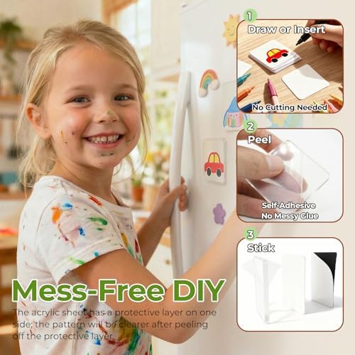24 Pack Clear Acrylic Fridge Magnets - DIY Magnetic Photo Frames with Magnet & Adhesive Backing. Bulk Craft Kit Includes 26 Blank Cards & Organizer Box for Office Decor, Gifts & Art. - Image 2