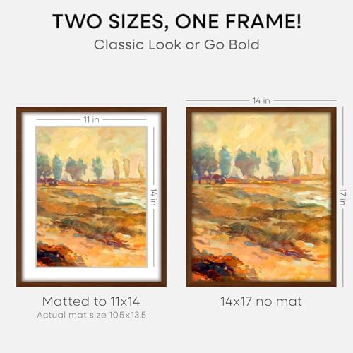 Homeforia 14x17 Brown Oak Picture Frame, High-End Wood, 11x14 Mat, Glass - Image 2