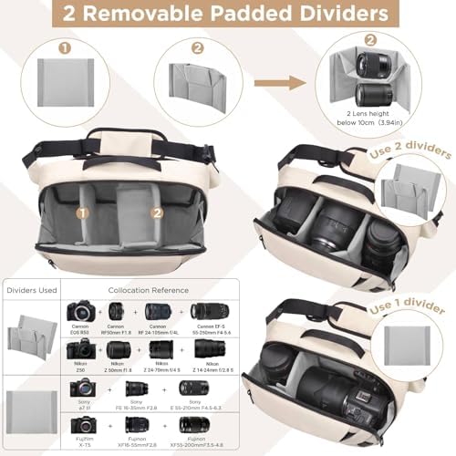 TAAOKA Camera Sling Bag,Waterproof Camera Case with Tripod Holder,Lightweight DSLR/SLR/Mirrorless Camera Bags Crossbody for photographers-Beige - Image 2