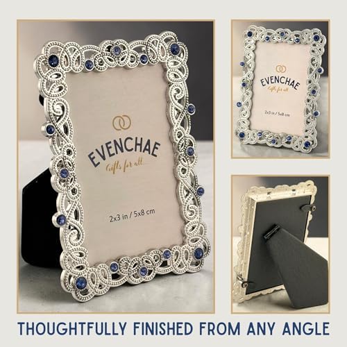 2x3 Mini Picture Frame: Silver Filigree + Blue Rhinestones - Image 7