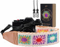Padwa Lifestyle White Crochet Camera Strap - 2" Full Grain Leather Ends Camera Straps for Photographers, Vintage Embroidered Cotton Soft Suede Fabric Padded Strap with Quick Release fits All Cameras by PadwaLifestyleCameraStrap