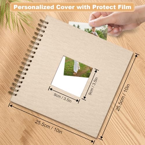 Scrapbook Photo Album Linen Cover, 10 x 10 Inch Hardcover Kraft White Pages Memory Book, for Travel Wedding Guest Book Christmas Baby Shower (20 Sheets/ 40 Pages,Light Beige) - Image 2