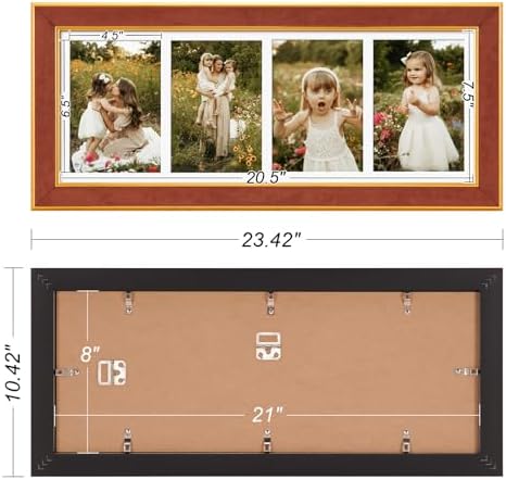 Suede 8x21 Picture Frame Display 4 Opening 5x7 Picture Frames Collage Wall Decor with Mat,Multi Photo Frame for Plexiglass,Wall Decor,1Pack,Brown - Image 4
