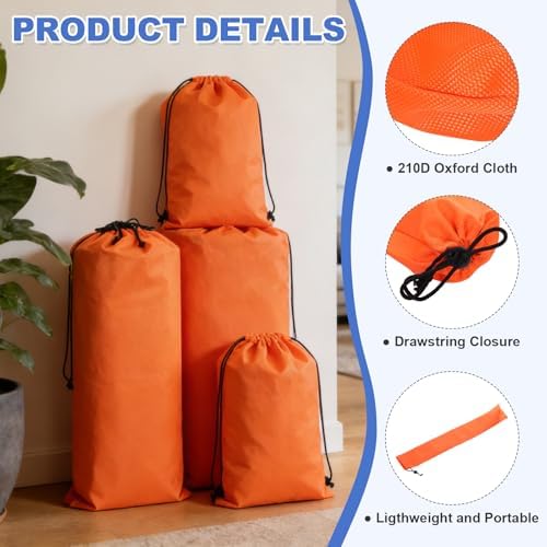 31.5 x 5 Inch Tripod Monopod Case Bag, Oxford Cloth Foldable Tripod Carrying Case Bag with Drawstring, Fits Speaker/Light Stand/Studio/Outdoor/Travel/Camping, Orange - Image 3