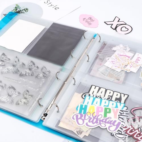 A4 Dies and Stamps Storage Book Binder Folder, Page Protectors Pockets Inserts Organizer for Cutting Dies Stencil Album Stamp Crafts, 1Pcs Blue Storage Book Cover & 20 Inserts with 1/2/3/4 Pockets - Image 7