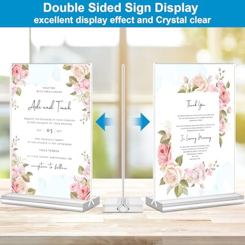 Acrylic Sign Holder 4x6, 16 Pack Clear Double Sided Clear Table Menu Vertical Display Stand Desktop Display Stand Paper Holder Table Sign Holder Suitable for Restaurants Office Store Show Fair - Image 3