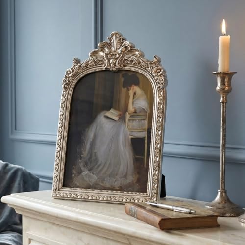 Cuspin 8x10 Picture Frame Silver Vintage Ornate Arched Resin Frame - Image 3