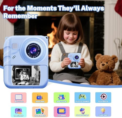 Instant Print Camera for Kids, 1080P Video Camera with 3 Print Rolls - Image 2