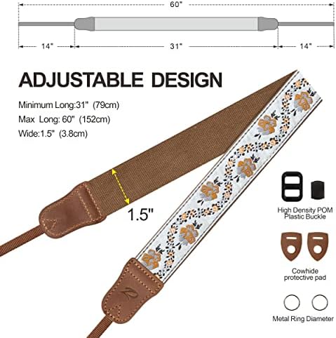 Padwa Lifestyle Camera Strap - 1.5" Crazy Horse Cowhide Head Cotton Strap,Vintage Embroidery Camera Straps for Photographers and All Cameras,Cute Adjustable Shoulder Neck Strap for Adults & Kids - Image 6