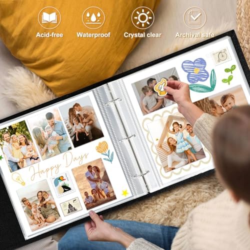 Lanpn 2 Packs Scrapbook Photo Album 12x12, Linen Window Design Cover Top Load 3 Ring Folder Binder Photo Book Photobook 12 x 12 inch with 30 Plastic Sleeves 60 Pages (Beige) - Image 6