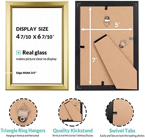 LaVie Home 5x7 Picture Frames (6 Pc, Gold) Simple Designed Photo Frame with High Definition Glass for Wall Mount & Table Top Display, Set of 6 Classic Collection - Image 3