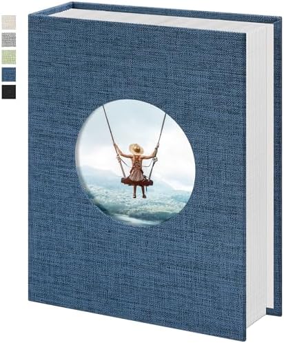 Vienrose Photo Album 4x6 Photos 100 Pockets Linen Cover Slip-in Photo Book with Round Window for Wedding, Vacation Memories, Personalized Picture Organizer, Blue by Vienrose