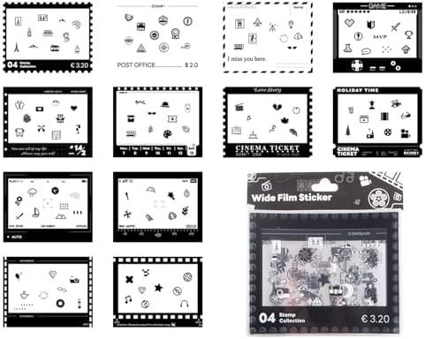 12pcs Fuji WIDE 400 Instant Camera Film Border Stickers, Decorative Photo Sticker Compatible for Fujifilm Instax Wide EVO/300/210 Instant Camera Film - Retro Series by HIYQIN