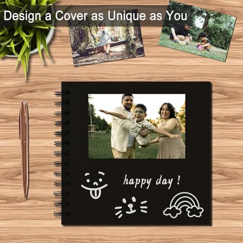 DIY Scrapbook Album 7x7 Inch, Hardcover Kraft Paper Scrap Book Photo Album, Blank Page Memory Scrap Book for DIY Crafts, Traveling, Wedding, Anniversary, Birthday, 40 Pages (20 Sheets), Black - Image 5