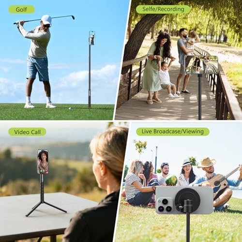 Monopod and Tripod Selfie Stick to Record Golf Swing Training Aid with Ground Spike Stake & Gopro Adapter & 1/4" Screw, Magnetic Golf Phone Holder Compatible with Magsafe iPhone - Image 6