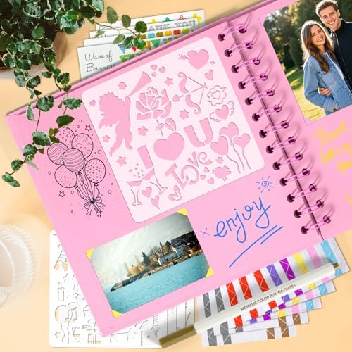 GOTIDEAL 8 x 8 Inch Scrapbook Album with Metallic Markers, Pink, 40 Pages - Image 6