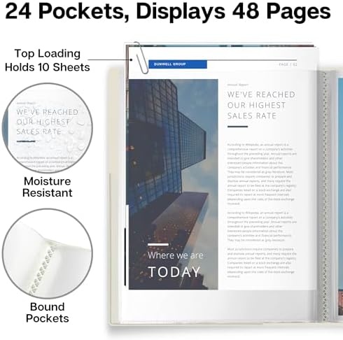 Dunwell Presentation Binder 24-Pocket, Displays 48 Pages, 8.5x11 Portfolio Binder with Plastic Sleeves, Storage and Organizer for Documents, Certificates, Projects, Photos (9 Pack, Ivory) - Image 3