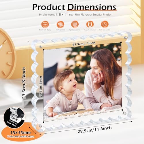 Chivalral 8x10 Scalloped Acrylic Photo Frame 3 Pack,15+15mm Desktop Holders - Image 3
