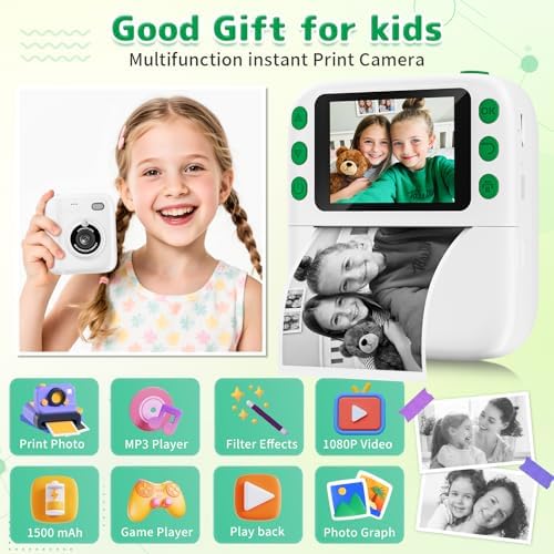 Instant Print Camera for Kids, Christmas Birthday Gifts for Girls Boys, 1080P Instant Digital Print Cameras for Toddler,Portable Toy for 4 5 6 7 8 9 10 Year Old Girl with 32GB SD Card，White - Image 2