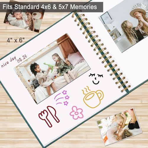 8 x 8 Inch Scrapbook Photo Album, Hardcover Kraft White Pages Arch Window Photo, Memory Book Linen Cover for Photos, Scrapbook Albums for Travel, Wedding Anniversary Christmas Baby 40 Pages, Green - Image 6