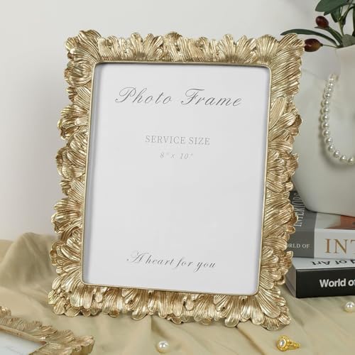 Cuspin 8x10 Picture Frame Vintage Gold Palm Leaf Textured Resin Frames - Image 3