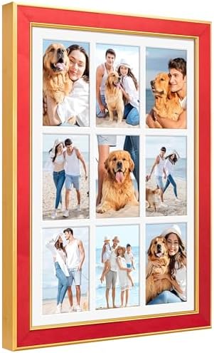 Suede 13.5x19.5 Picture Frame Display 9 Opening 4x6 Picture Frames Collage Wall Decor with Mat,Multi Photo Frame for Plexiglass,Wall Decor,1Pack,Red by AnoziebyProductsunder