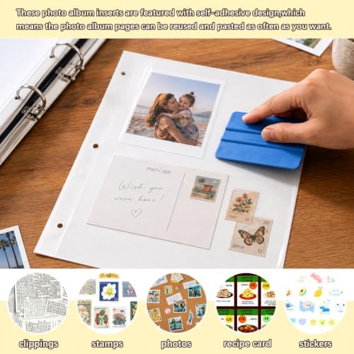 VOKOY 50 Sheets/100 Pages Photo Album Pages for 3 Ring Binder, Self Adhesive Scrapbooking Album Refill Pages Replacement Photo Album Sheets for 2x3 4x6 5x7 8x10 Photo or Cards, 11 x 9 Inch - Image 5