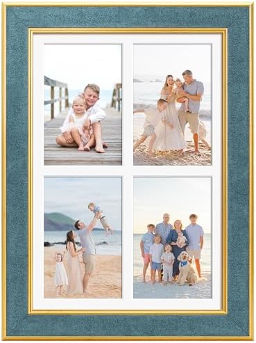 Suede 9x13 Picture Frame Display 4 Opening Picture Frames Collage 4x6 Wall Decor with Mat,Multi Photo Frame for Plexiglass,Wall Decor,1Pack,Blue - Image 3
