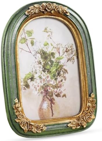 Cuspin Vintage 4x6 Picture Frame Green Gold Arched Resin Frame with Floral by Cuspin