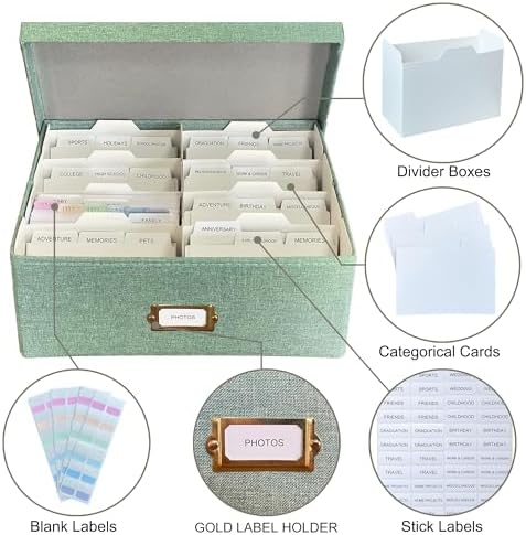 Linen Photo Storage & Keepsakes Box with Dividers for Cards & Photos - Image 6