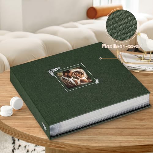 Lanpn 2 Packs Scrapbook Photo Album 12x12, Linen Window Design Cover Top Load 3 Ring Folder Binder Photo Book Photobook 12 x 12 inch with 30 Plastic Sleeves 60 Pages (Green) - Image 3