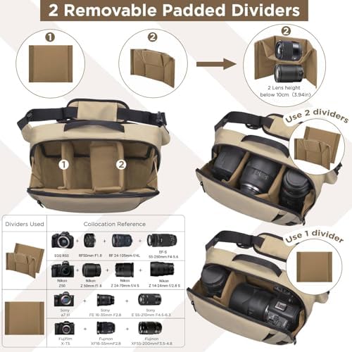 TAAOKA Camera Sling Bag,Waterproof Camera Case with Tripod Holder,Lightweight DSLR/SLR/Mirrorless Camera Bags Crossbody for photographers-Coffee - Image 2