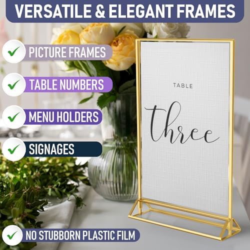 Gold Picture Frames Double-Sided, 6-Pack 5x7 Acrylic Table Number Holders, Clear Easel Stands for Signs, Gold Frames for Wedding Table Numbers, Menu Holders, and Photo Displays for Events and Décor - Image 6