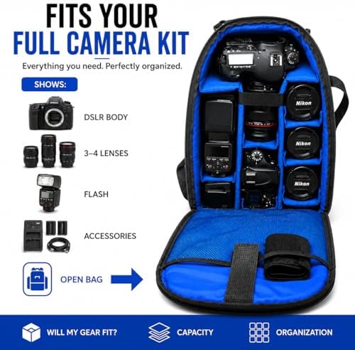Acuvar Camera Backpack Bag for DSLR & Mirrorless Cameras – Padded Camera Case with Customizable Dividers, Rain Cover, Laptop Storage, Fits Canon Nikon Sony Camera & Lenses - Image 2