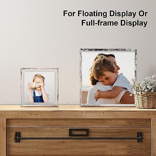 Egofine Distressed White 12x12 Floating Frames Set of 2, Double Plexiglass Picture Frame, Made of Solid Wood Display Any Size Photo up to 12x12, Wall Mount or Tabletop Standing - Image 5