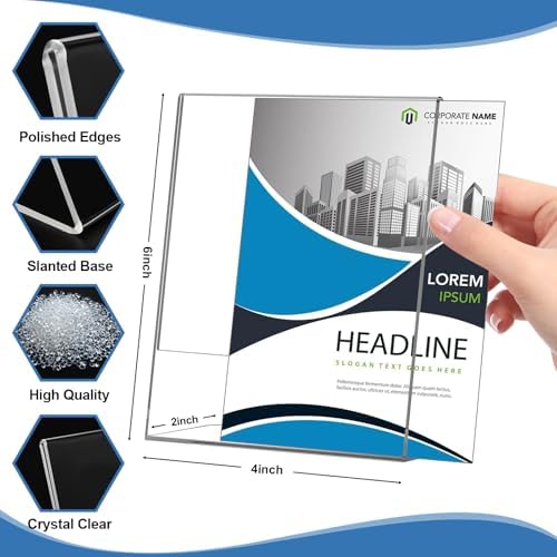 Acrylic Sign Holder 4x6 Inches, 16 Pack Clear Plastic Table Flyer Display Stand, L-Shape Vertical Menu Paper Holder Stand, Clear Picture Photo Flyer Display Stand for Restaurants, Store Fair,Office - Image 2