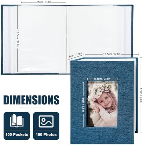 Photo Album 4x6 100 Pockets, Linen Cover Top Loader Vertical, Slip-in Picture Blue Pockets Albums for Wedding, Family, Anniversary, Baby, Vacation - Image 2