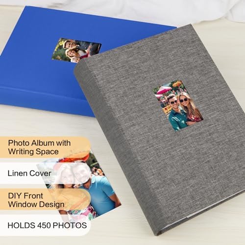 450 Pocket 4x6 Photo Album with Writing Space, Linen Cover, Grey - Image 2