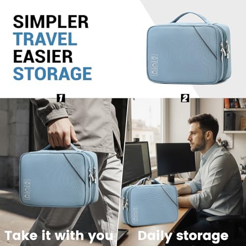 Lanola Electronic Organizer,Travel Cable Organizer Bag Pouch Electronic Accessories Carry Case Portable Double Layers Storage Bag for Cable,Cord,Charger,Phone,Earphone,Power Bank,Memory Cards - Black - Image 3