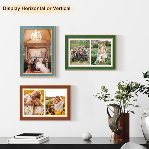 Suede 11x17 Picture Frame Display 2 Opening Double 8x10 Picture Frames Collage Wall Decor with Mat,Multi Photo Frame for Plexiglass,Wall Decor,1Pack,Blue - Image 6