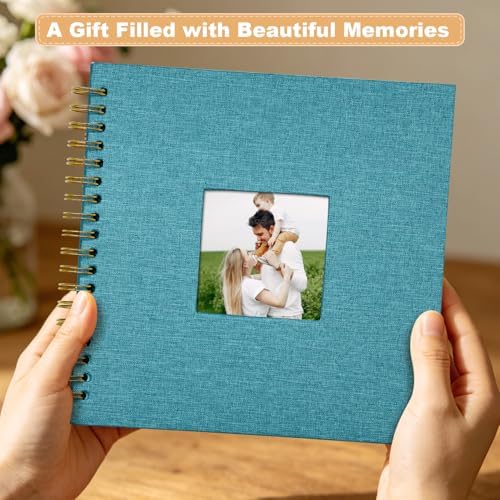 Scrapbook Photo Album Linen Cover, 8 x 8 Inch Hardcover Kraft White Pages Memory Book, for Travel Wedding Guest Book Christmas Baby Shower (20 Sheets/ 40 Pages,SkyBlue) - Image 6