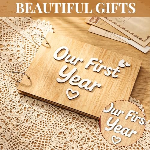 Cinnvoice Our First Year Scrapbook, 1-Year Down Photo Album for Couples Handmade DIY Memory Notebook Family Photo Album for Couples Husband Wife Memory Book(Our First Year-white) - Image 3