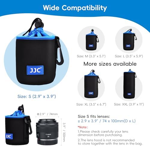 JJC Neoprene Camera Lens Pouch Case, Drawstring Bag for Lens up to 2.9x3.9" - Image 3